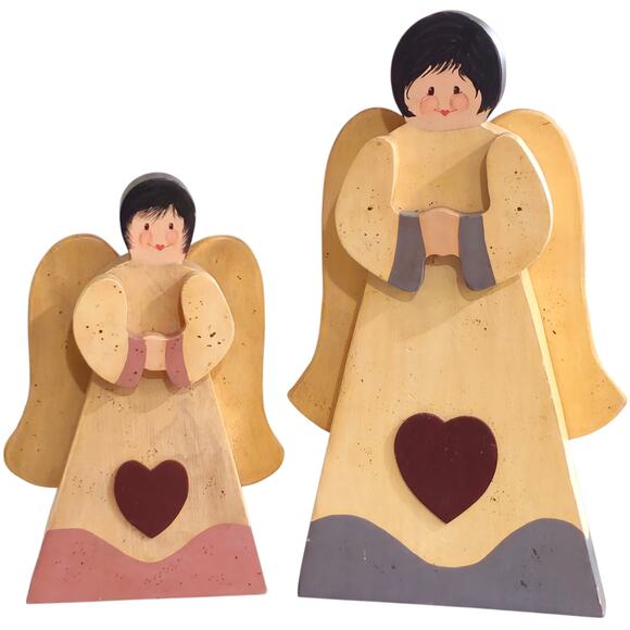 Vintage Wooden decorative angel figures, Lot of Two 16" 12" - Picture 1 of 13